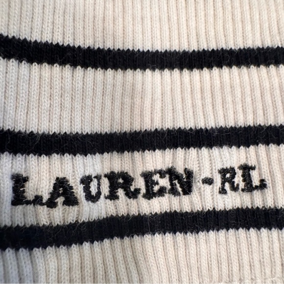 Lauren Ralph Lauren Black White Stripes Boat Neck Top Shirt 3/4 Sleeve Size P/P - Picture 3 of 4